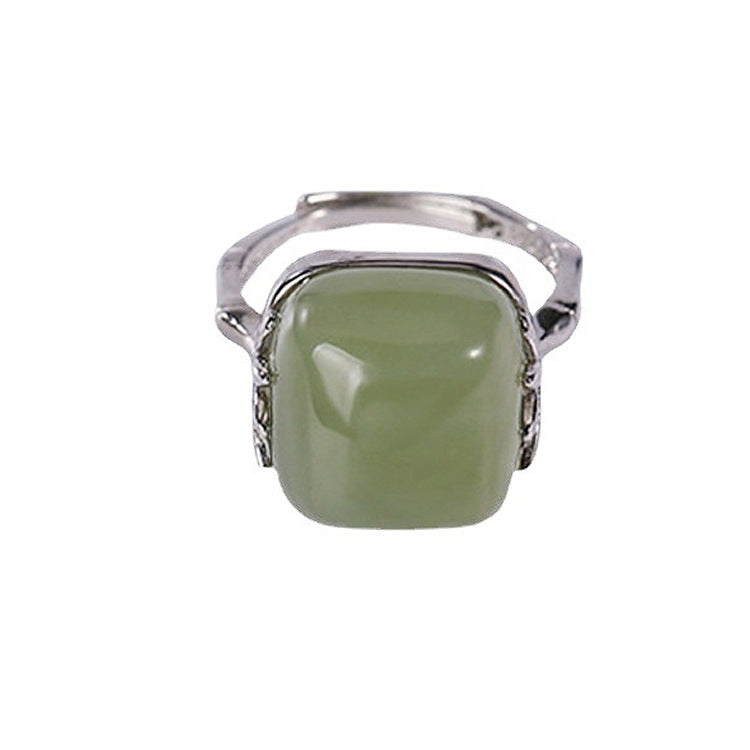 Women's Style Sier Plated Imitation Gray Jade Retro Elegant Bamboo Ring