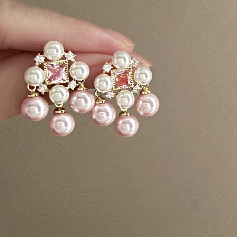 Women's Sier Needle Pearl Round Niche Elegant Earrings