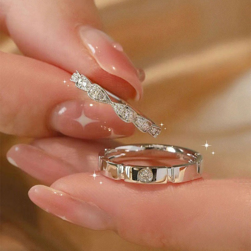 Women's & Men's Sugar Cube Couple Pair Of Light Luxury Rings
