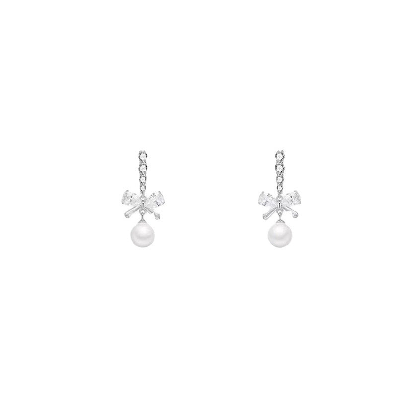 Light Luxury Minority Bow Pearl Graceful Long Earrings