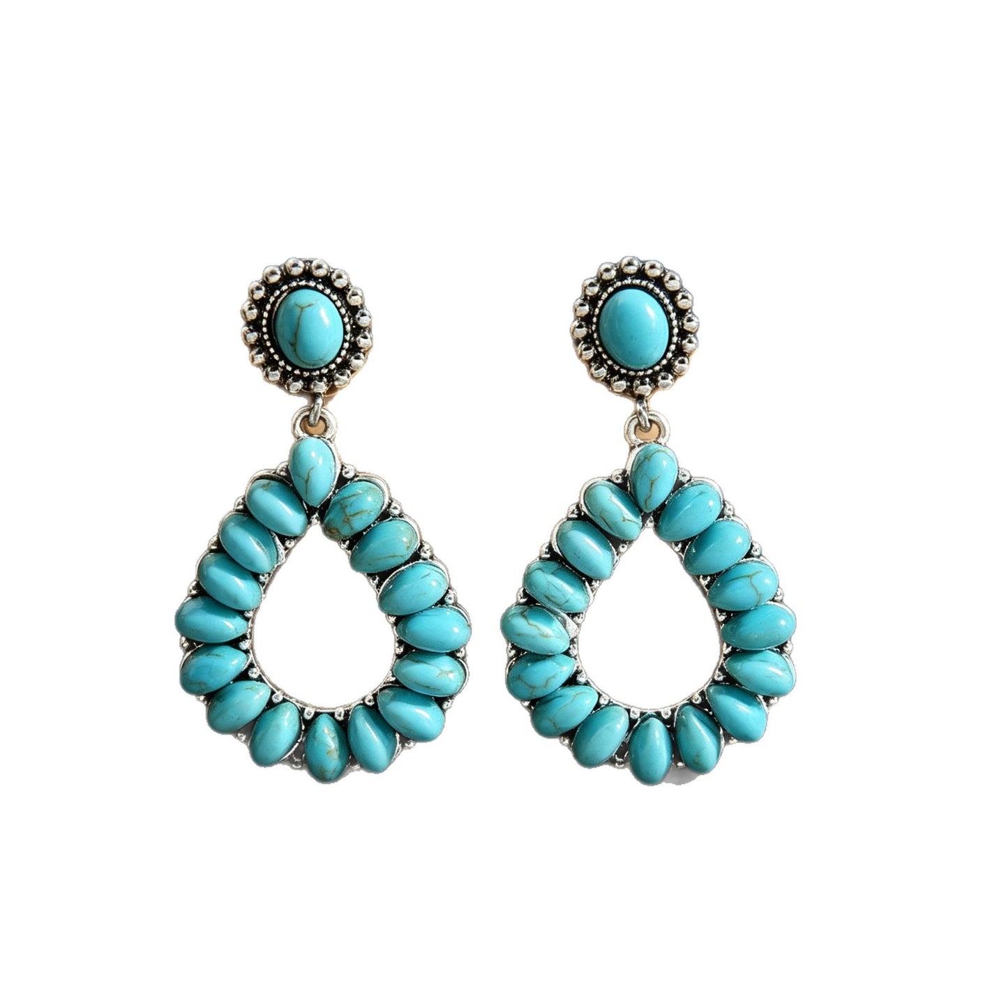 Vintage Water Drop Hollow Turquoise Personalized Earrings