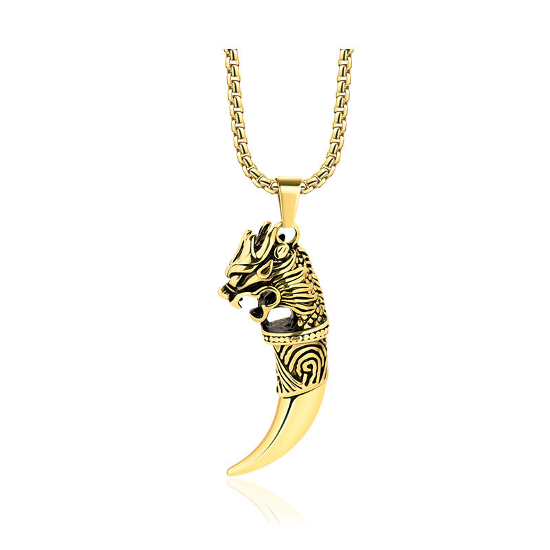 Men's Wolf Tooth Titanium Steel Stainless Hip Hop Niche Necklace