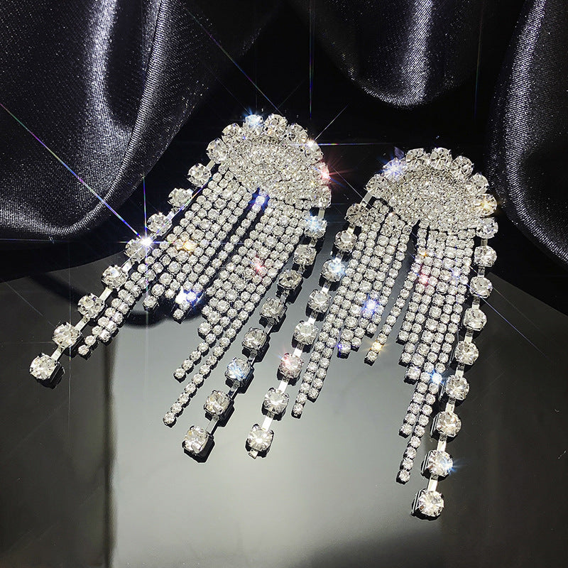 Women's Sier Light Luxury Long Tassel Exaggerated Earrings