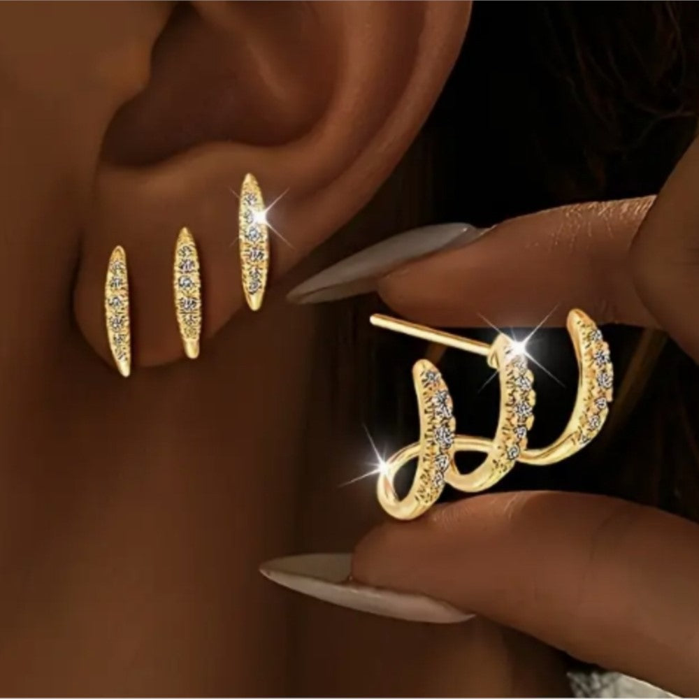 Geometry Pattern Zircon Female Arc Gang Drill Stud Earrings