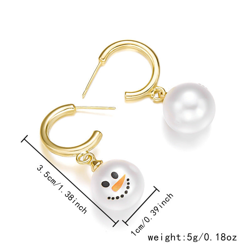 Women's Fashion Diamond Snowflake Pearl Hat Snowman Earrings