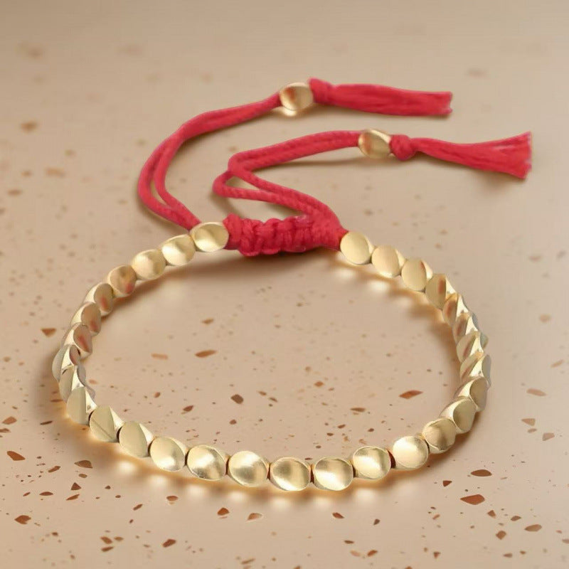 Women's Winding Woven Stylish Good Texture Gift Drawable Shaped Copper Bead Bracelet
