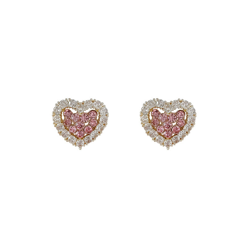 Micro Inlaid Zircon Pink Heart-shaped Sier Earrings