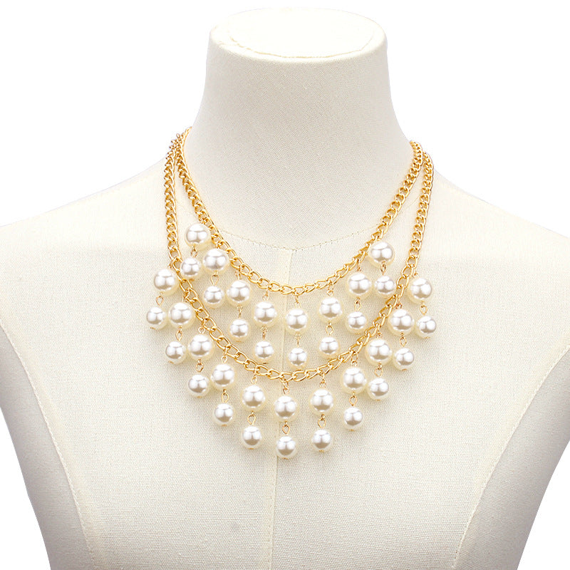 Women's Graceful Fashionable Pearl Tassel Exaggerating Collarbone Necklaces