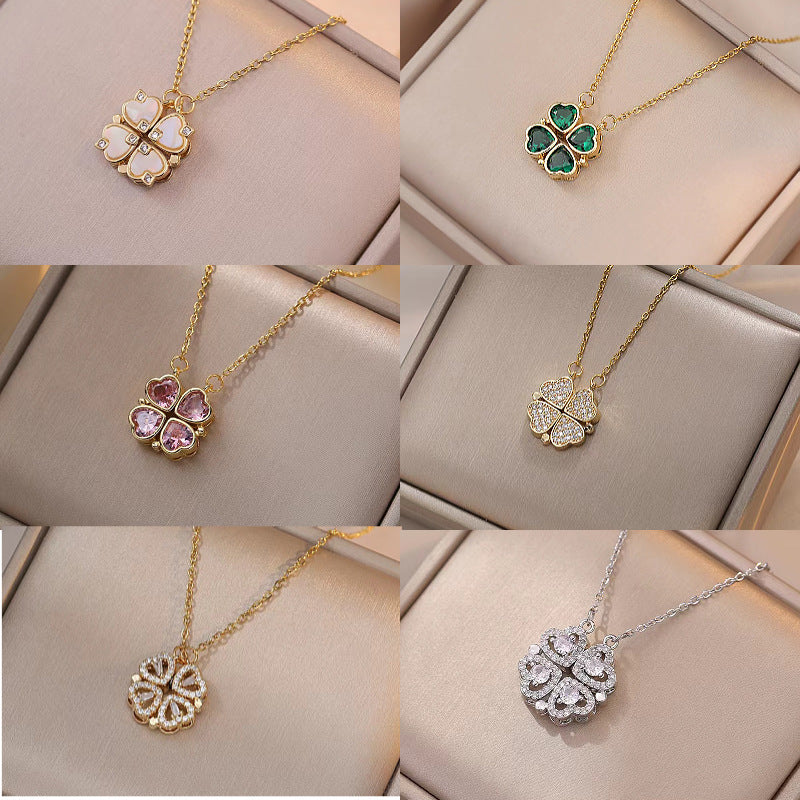 With Hearts Four-leaf Flower Love Deformation Design Necklaces