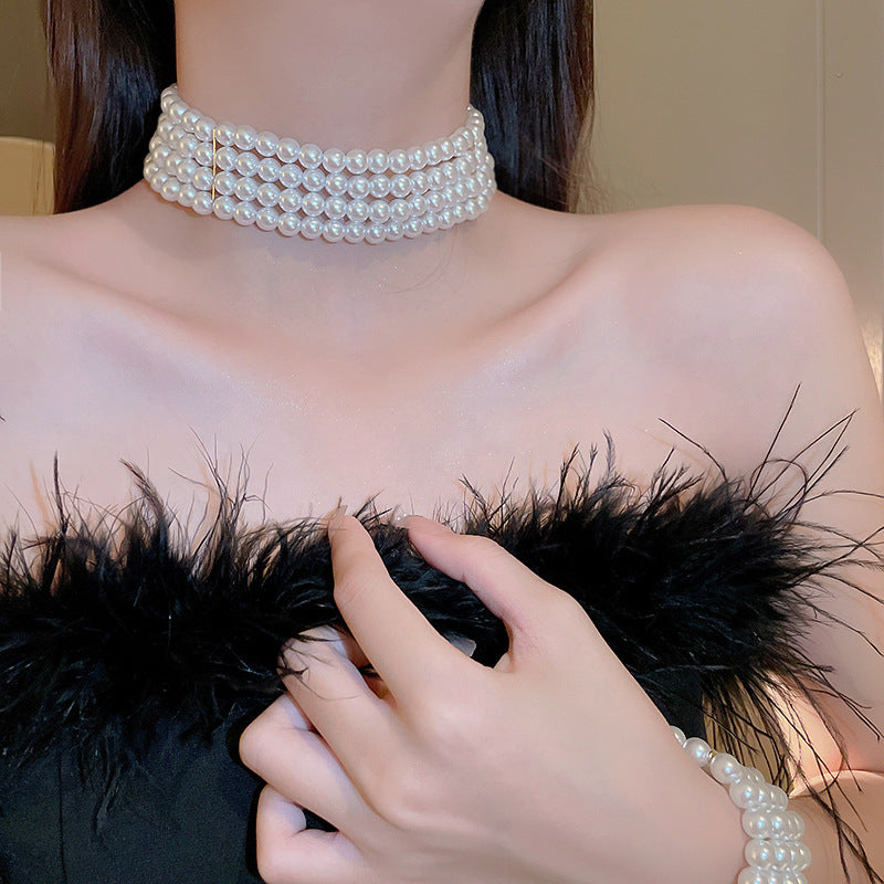 Four Rows Imitation Pearl French Retro Fashion Elegance Necklaces
