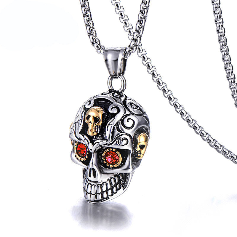 Titanium Steel Cast Skull Gem Stainless Necklaces