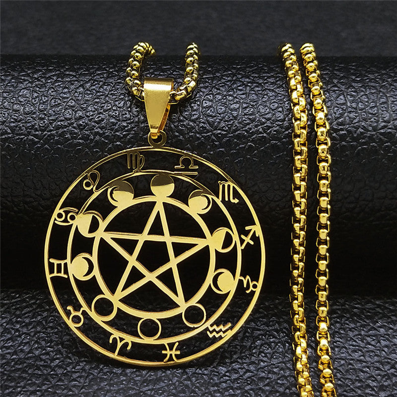 Men's Constellation Hollow Circle Five-pointed Star Moon Stainless Steel Necklaces