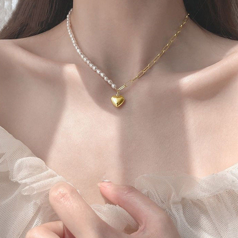 Imitation Pearl Asymmetric Stitching Clavicle Chain Necklaces