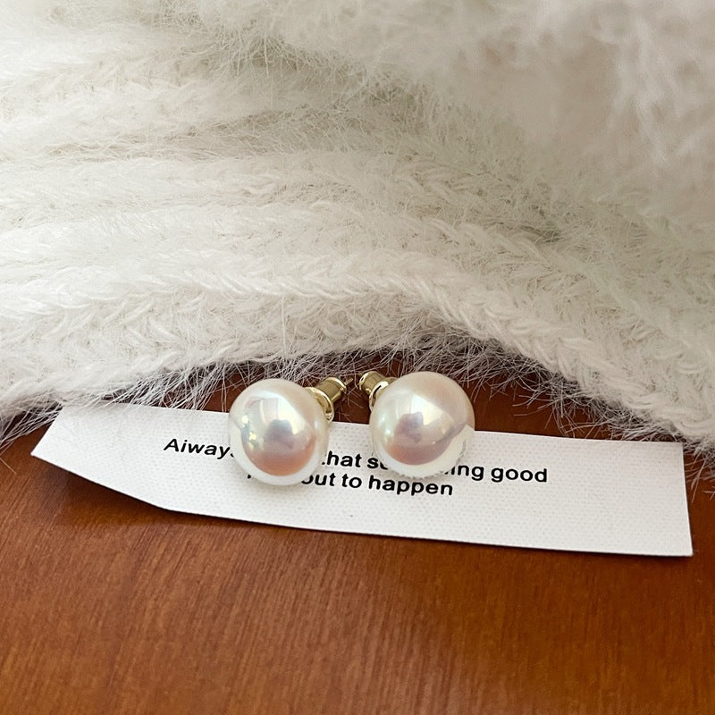 Women's Sier Needle Round Steamed Bread Mabe Pearl For Earrings