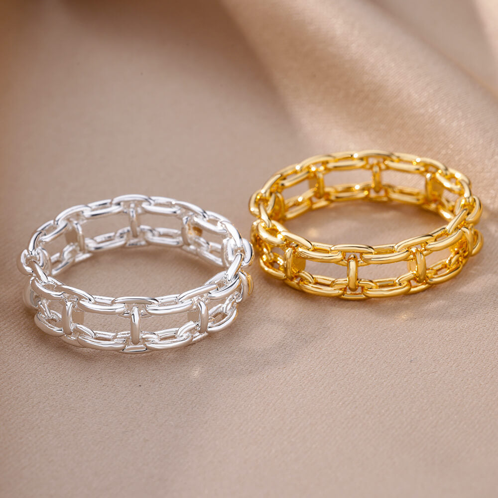 Women's & Men's Wind Simple Hollow Gold-plated Stainless Steel Rings