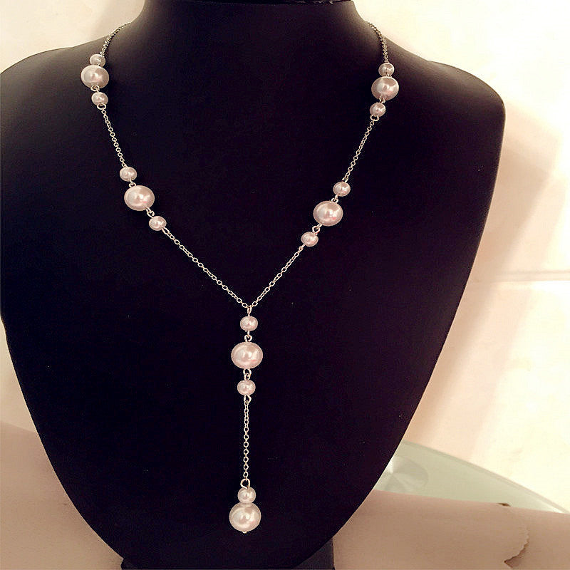 Women's Y-shaped Tassel Pearl Texture Cold Style Necklaces
