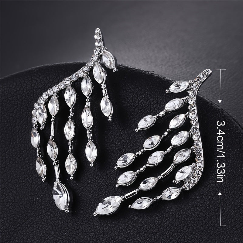 Fashion Popular Luxury Full Diamond Rhinestone Angel Wings Water Drop Stud Earrings