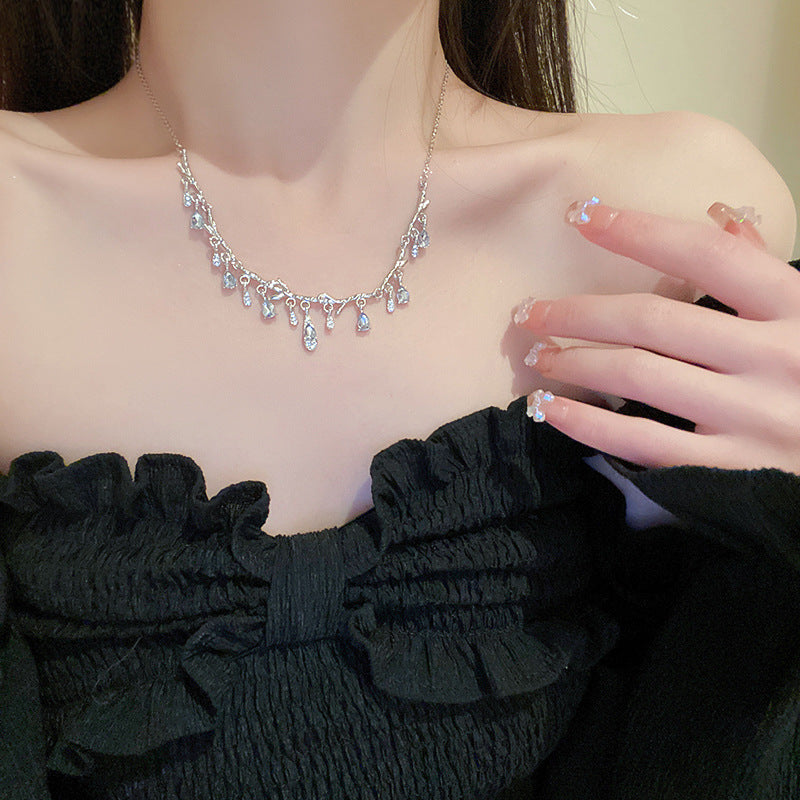 Women's Diamond Water Drop Tassel Light Luxury High-grade Niche Necklaces