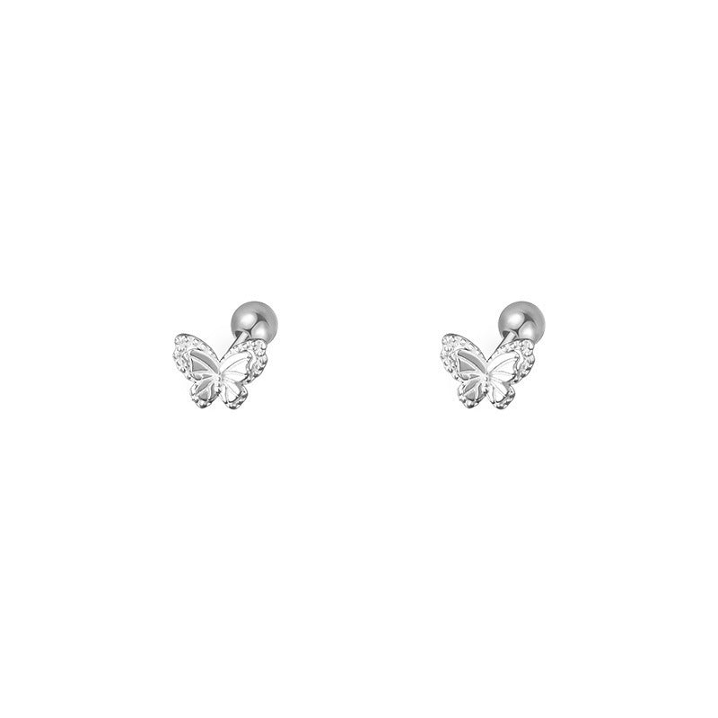 Pure Sier Sweet Butterfly Screw Ear Gentle Cute Light Luxury Earrings