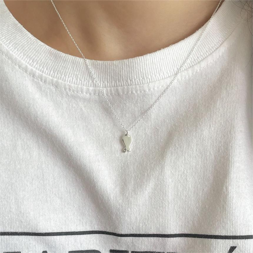 Fan Korean Style Sterling Sier Fish Necklaces