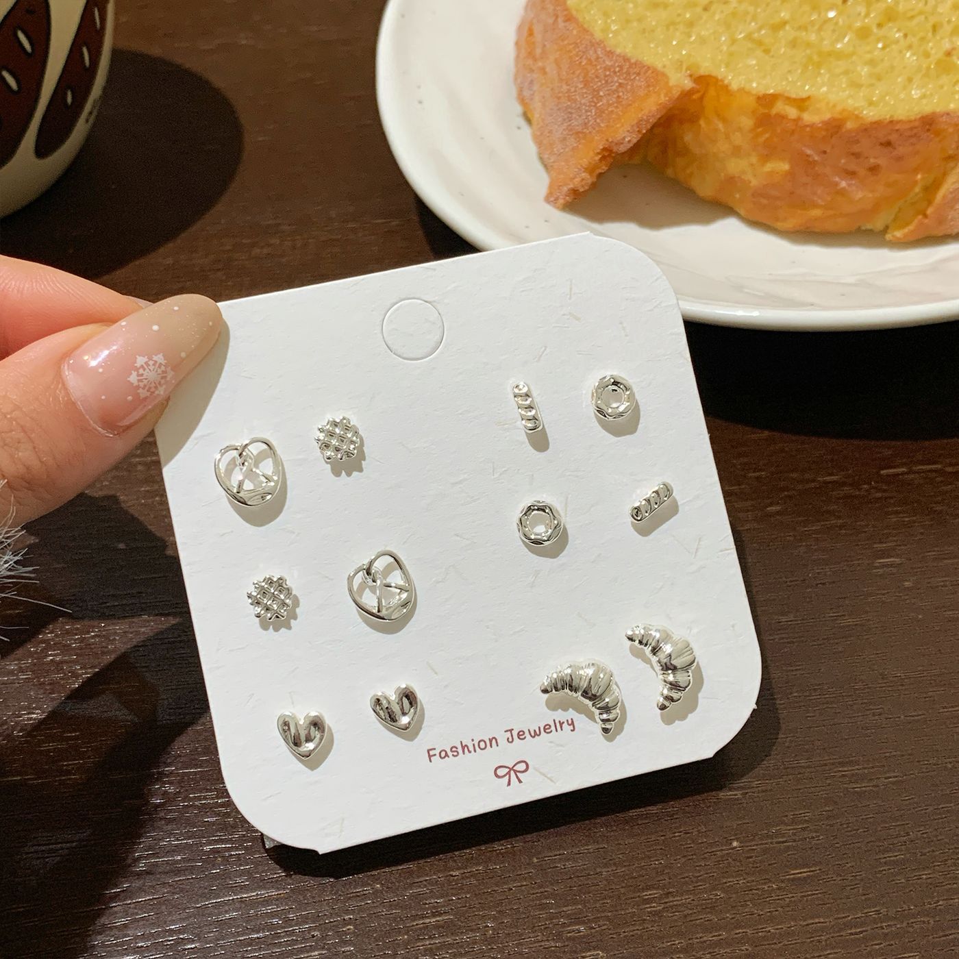 Bear Bread Party Earings Female Sier Needle Cute Personality Stud Earrings
