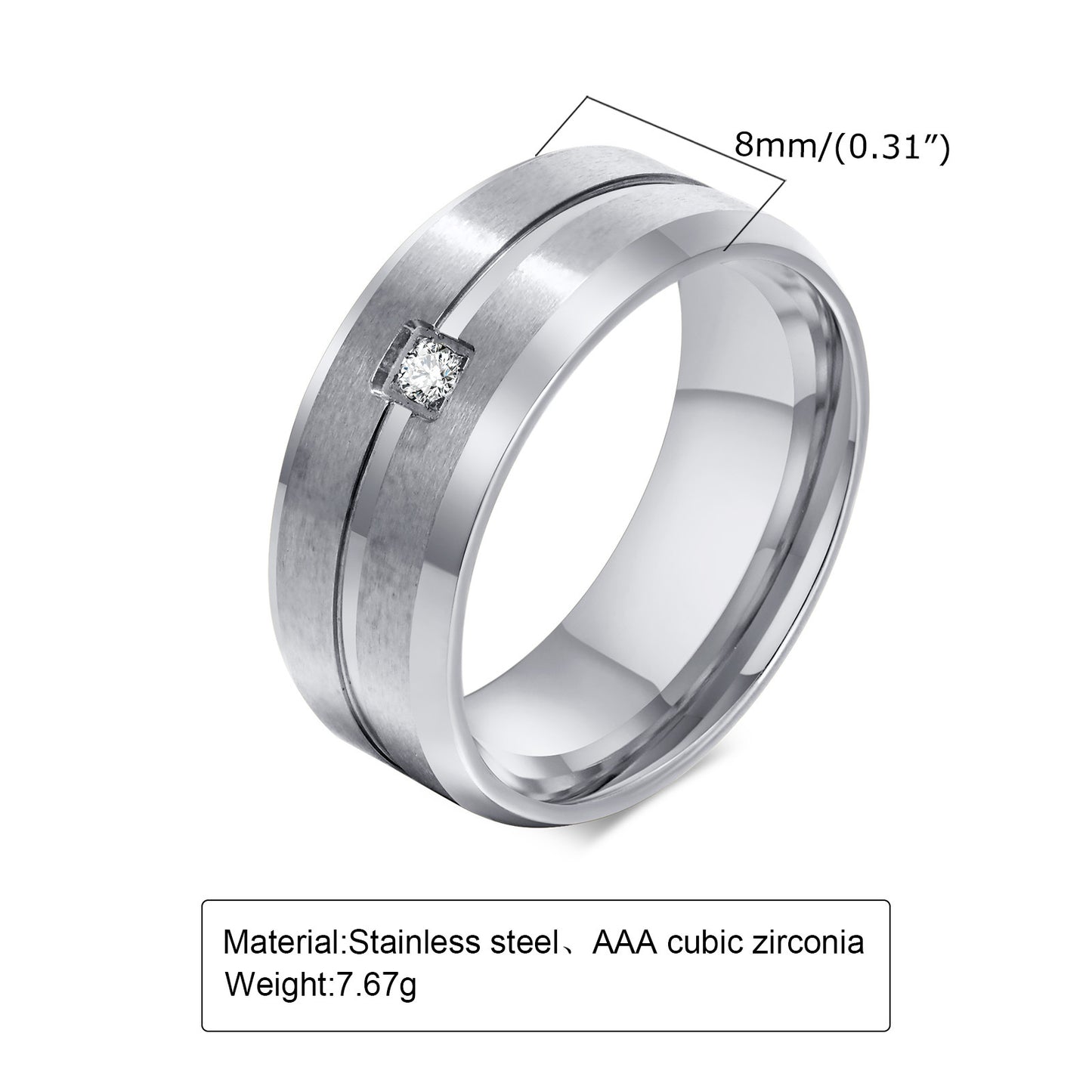 Men's Stainless Steel Single Zircon Color Titanium Personalized Index Rings