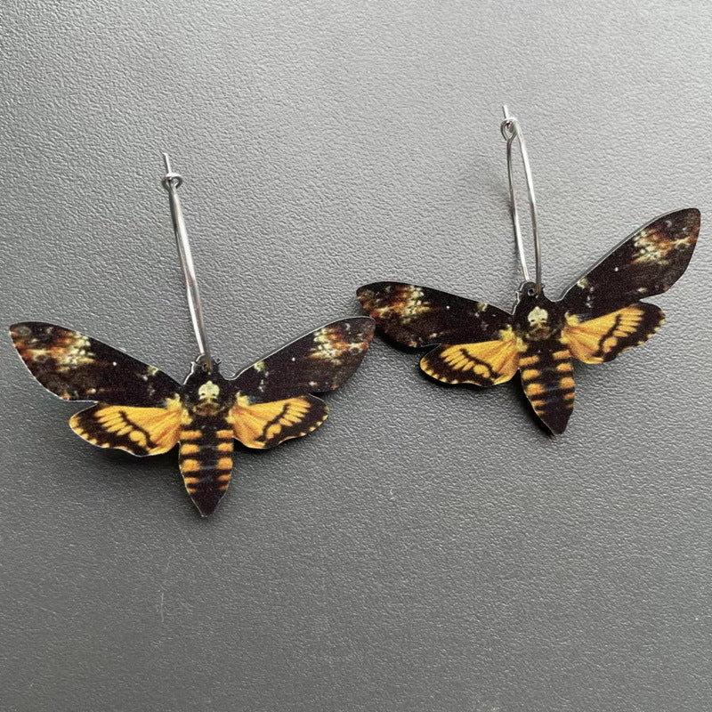 Women's Green Color Skull Moon Butterfly Moth Rings