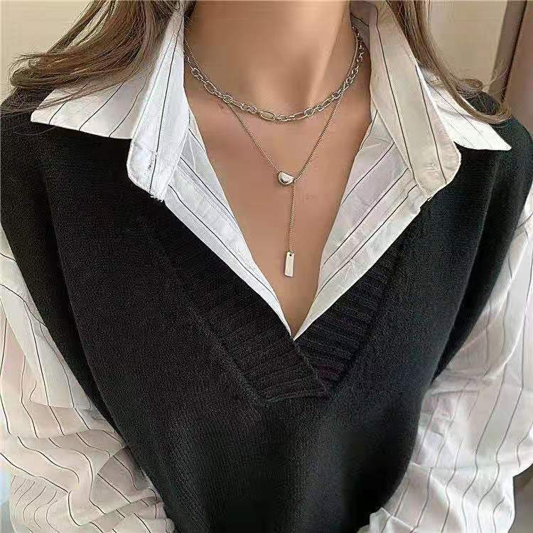 Steel No Fading Double Layer Twin Lucky Bean Necklace