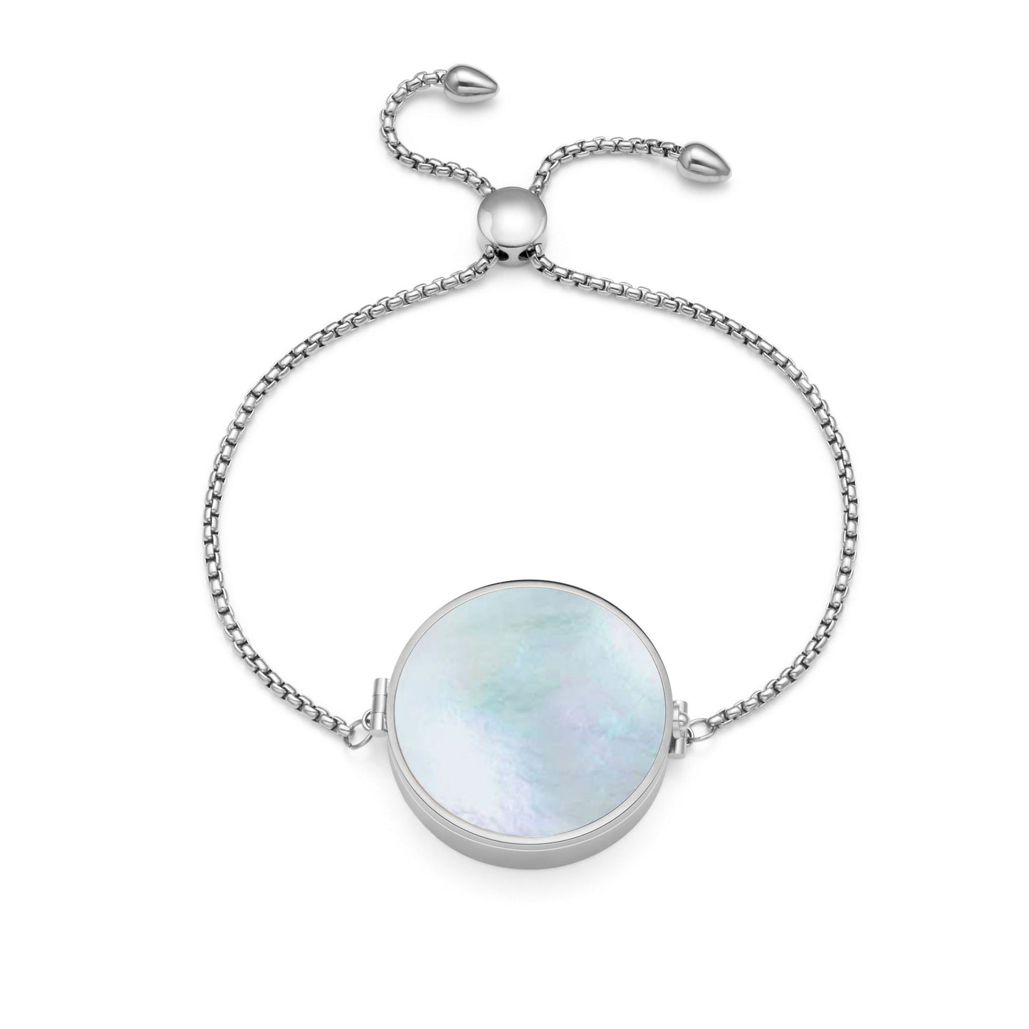 Women's Lip Balm Storage Pill Stainless Steel White Shell Titanium Bracelet