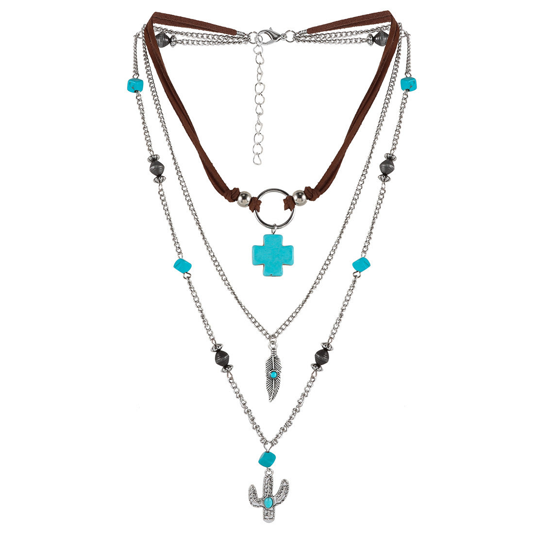 Ornament Turquoise Bohemian Style Twin Clavicle Necklaces
