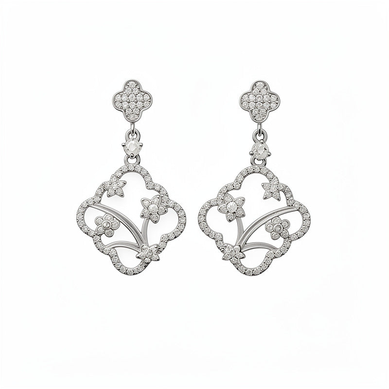 Needle Light Luxury Zircon Clover Flower Fritillary Stud Earrings
