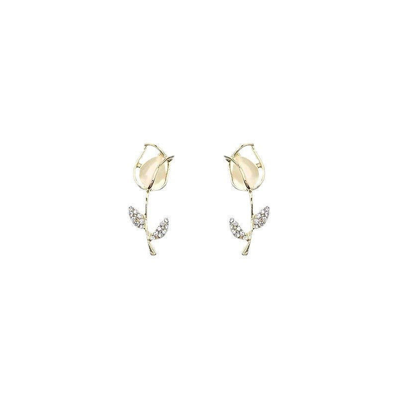Korean Fashion Elegant Sier Tulip Opal Small Fresh Rings