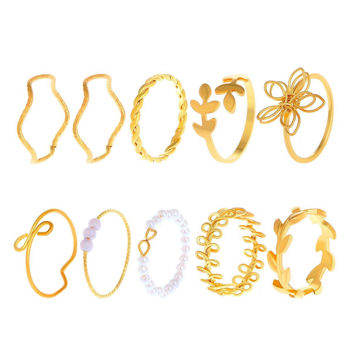 Hollow Flower Simple Glossy Leaf Vine Rings