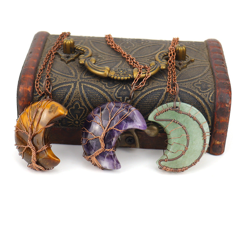 Bronze Moon Natural Stone Winding Lucky Necklaces