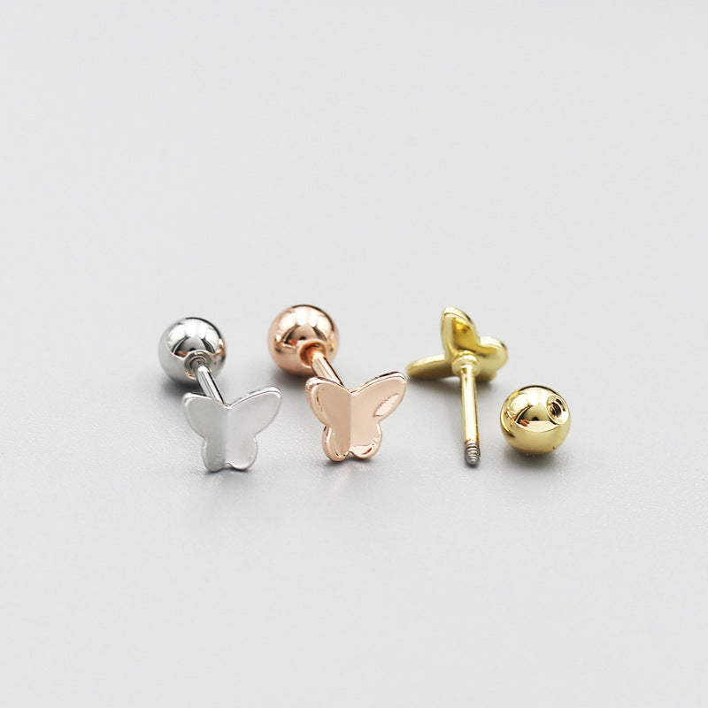 Mini Butterfly Screw Twist Ball Simple Light Luxury Advanced Sense Earrings