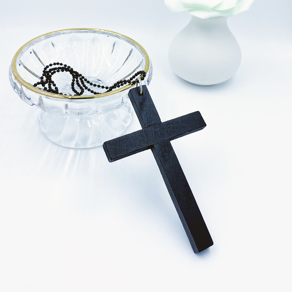 Fashion Cross Wooden Simple Sweater Chain Necklaces