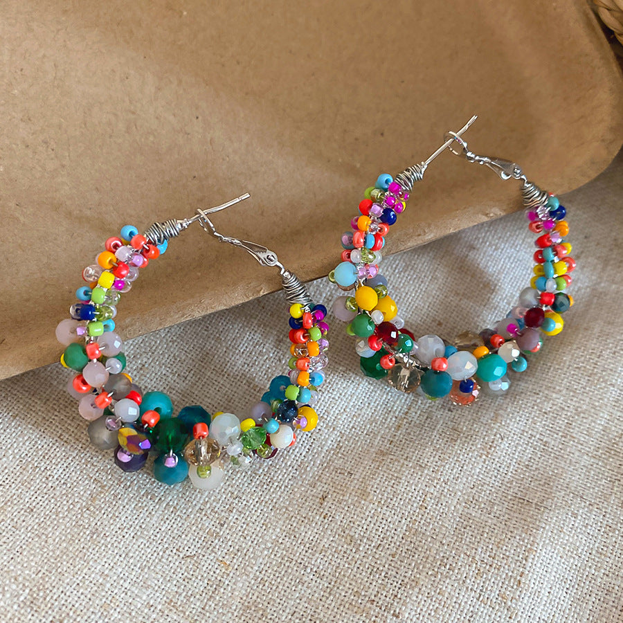 Women's Crystal String Beads Mori Vacation Exaggerated Eardrop Rings