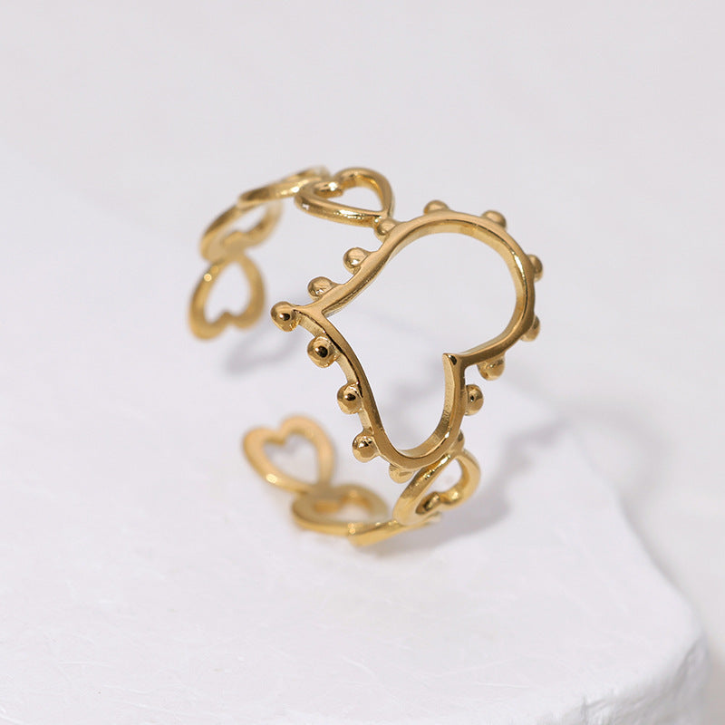 Simple Fashionable Stainless Steel Heart-shaped High-grade Gold-plated Ring