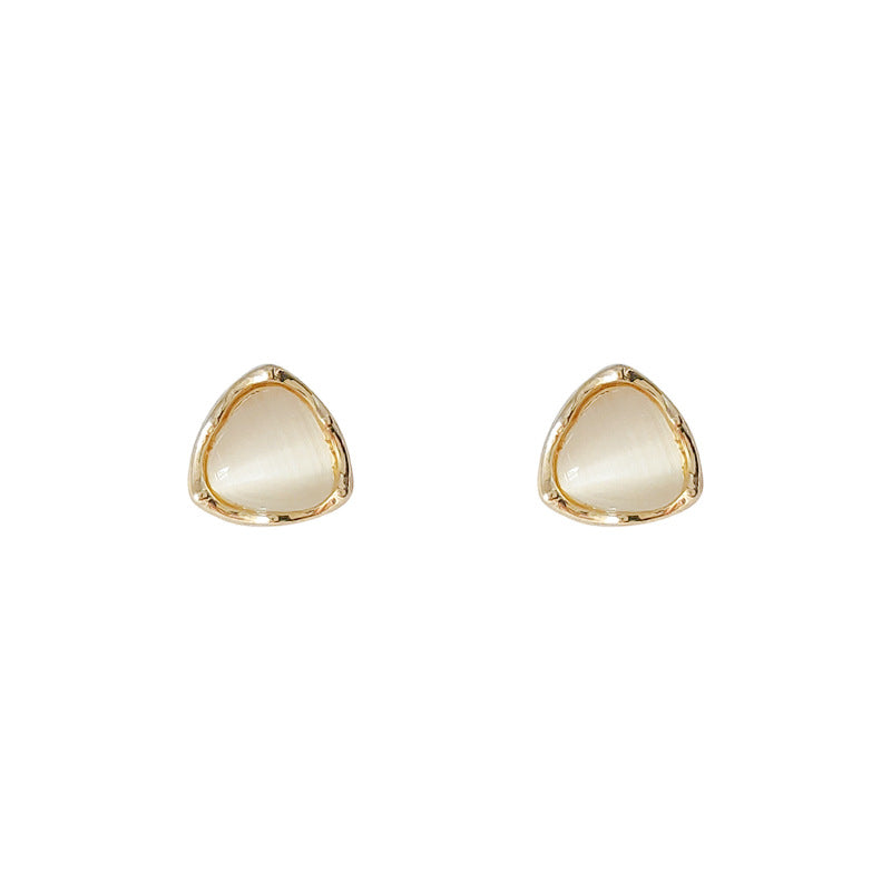 Sier-plated Geometric Triangle Glass Opal Stone Ear Small Stud Earrings