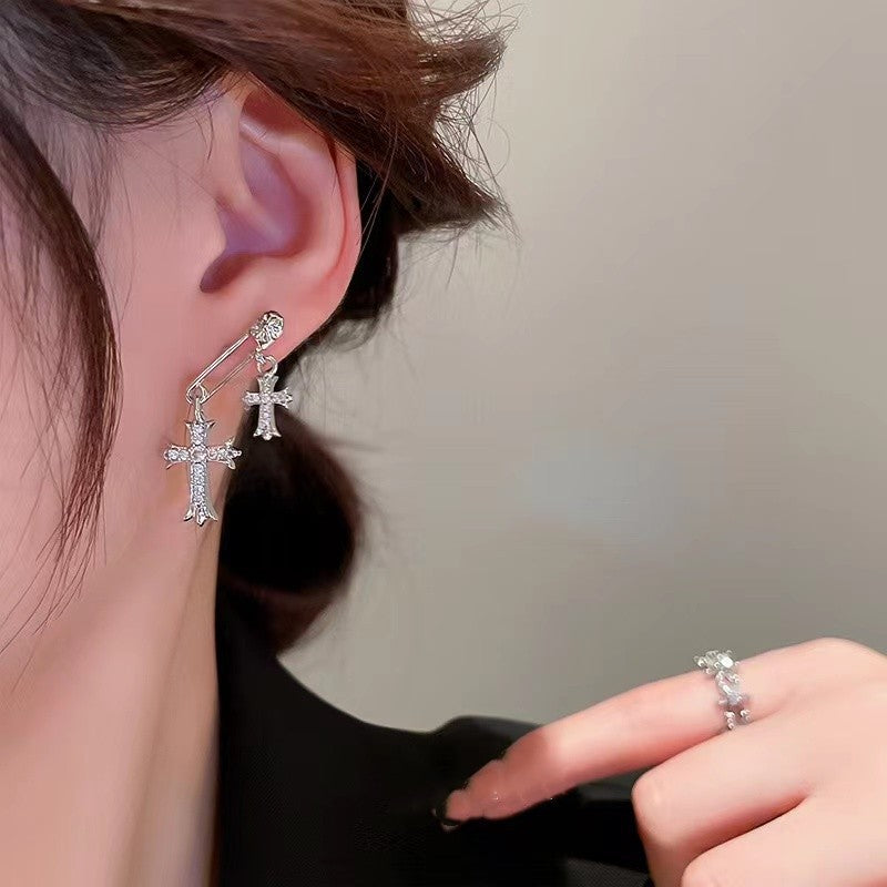 Trendy Cool Pin Cross Female Niche Design Advanced Cold Earrings