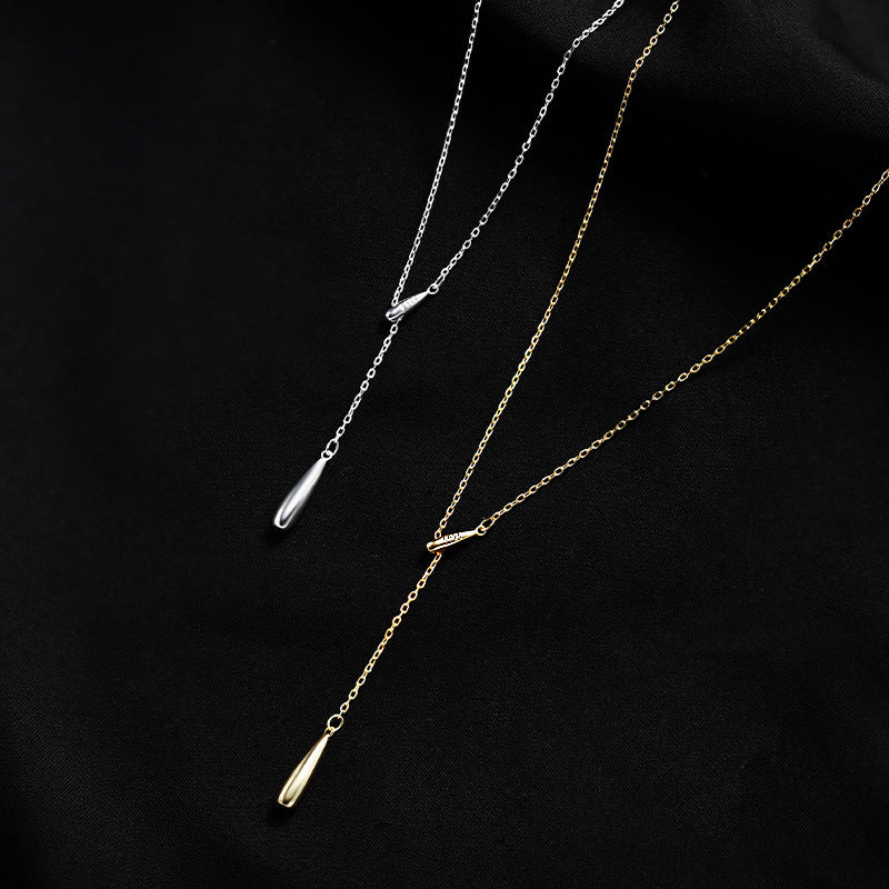 Women's Sterling Sier Tassel Water Drop French Style Minimalist Light Necklaces