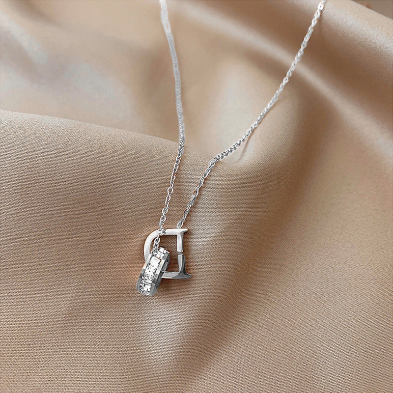 Titanium Steel Letter Female Rhinestone Small Round Earrings