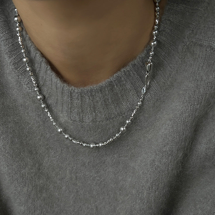 Cool Sier Gray Pearl Cut Flower Light Luxury Necklaces