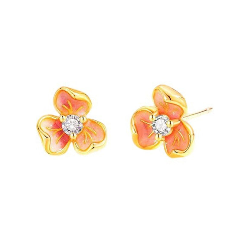 Women's Sterling Sier Luminous For Sweet Fresh Dignified Flowers High-grade Enamel Earrings