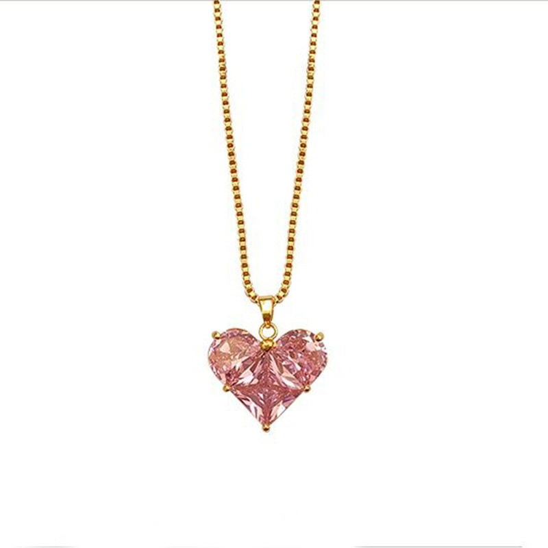 Women's Sier Needle Pink Love Gem Advanced Design Sense Necklace