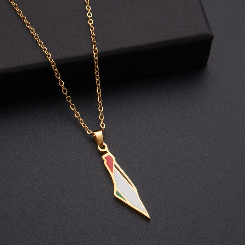 Oil Dripping Vintage Palestine Map Stainless Steel Necklaces