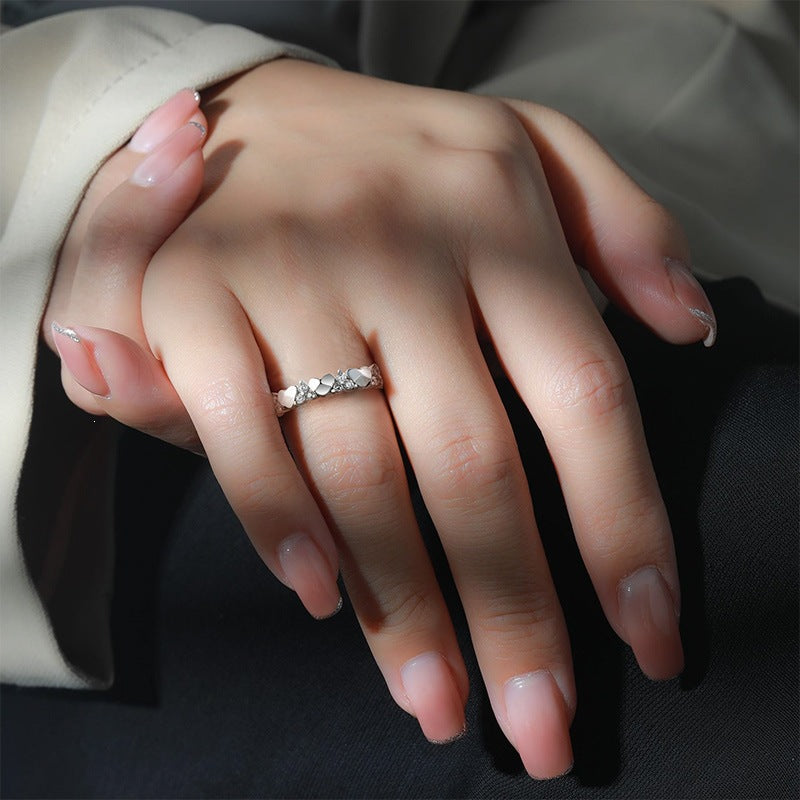 Women's Plated Sterling Sier Small Heart Shape With Diamond Simple Eight Ring