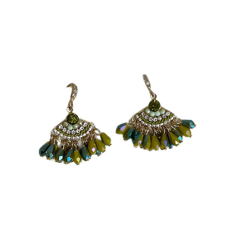 Fan-shaped Crystal Tassel Ear Hook Female Niche Design Earrings