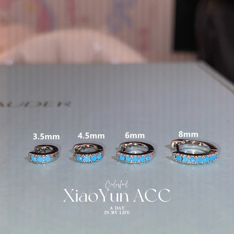 Simple Blue Zircon Straight Needle Ear Female Edge Stud Earrings
