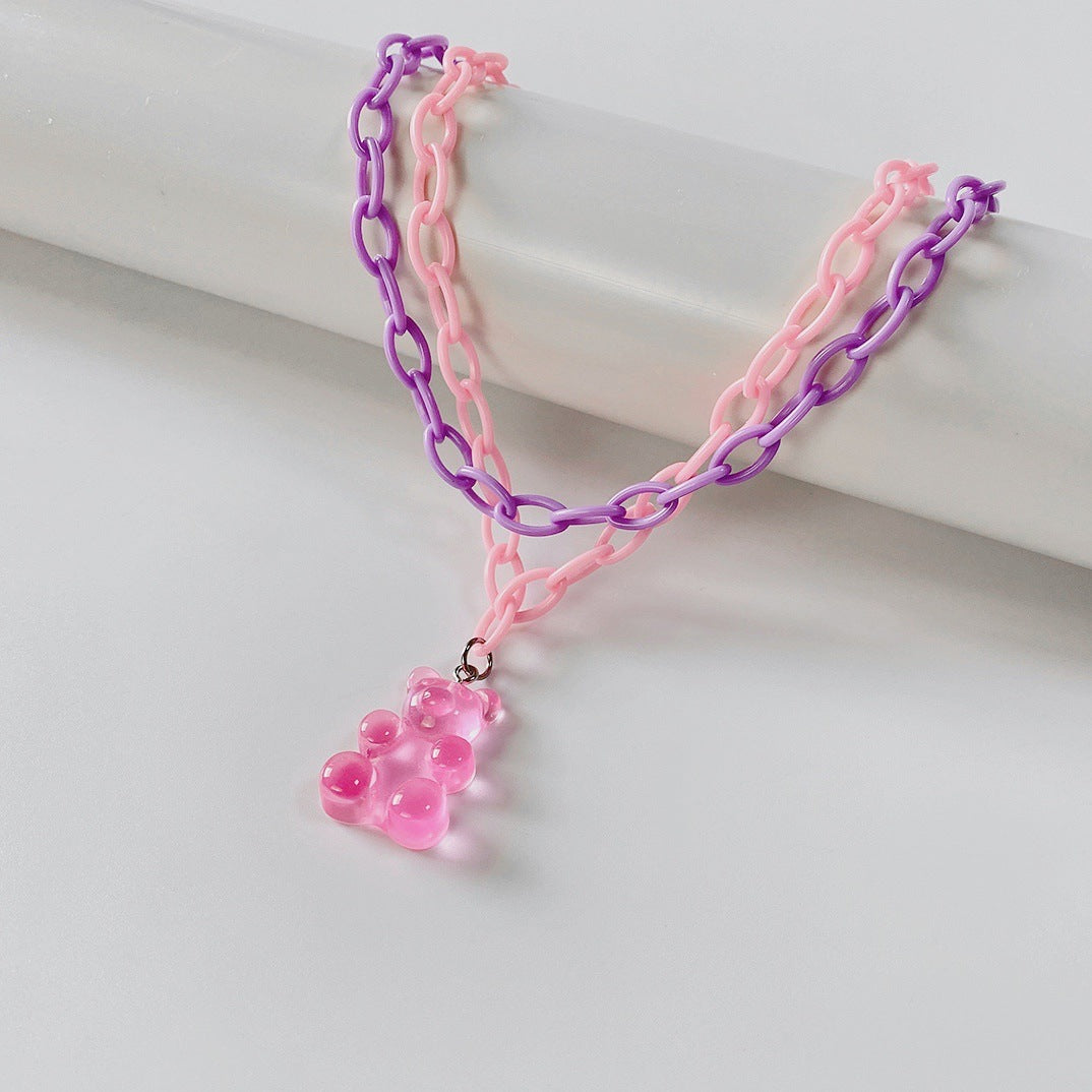 Cartoon Colorful Bear Soft Candy Color Necklaces